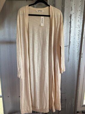 Three Bird Nest Duster Cardigan Womens Medium Cream Cotton Long Sleeve Lagenlook